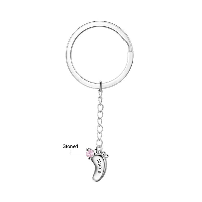 Personalized 1 Name And Birthstone Engraved Baby Foot Keychains