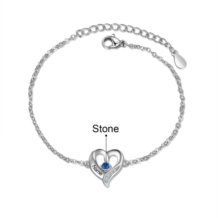 Personalized Cordate Charm Bracelets With 1 Birthstone