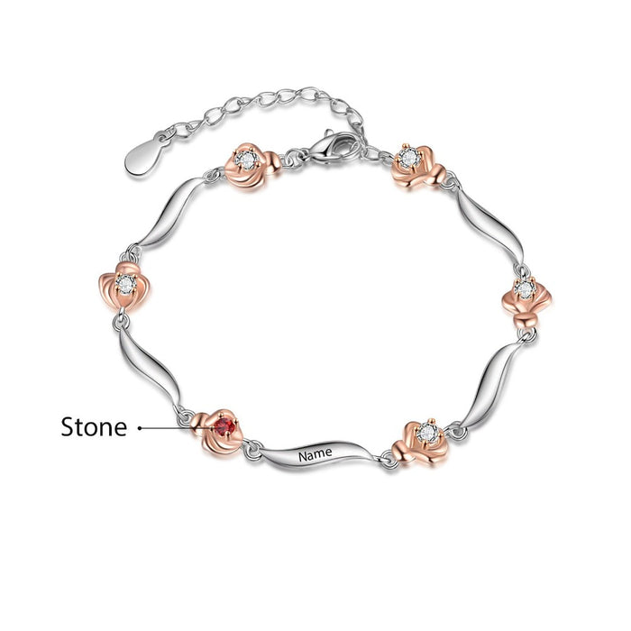 Customized 1 Birthstone Rose Flower Bracelet For Women