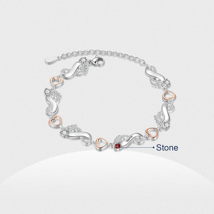 Personalized 1 Name And 1 Birthstone Baby Foot Bracelet