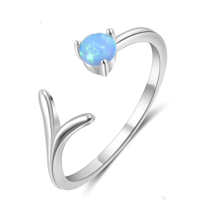 Minimalist Resizable Blue Opal Rings For Women