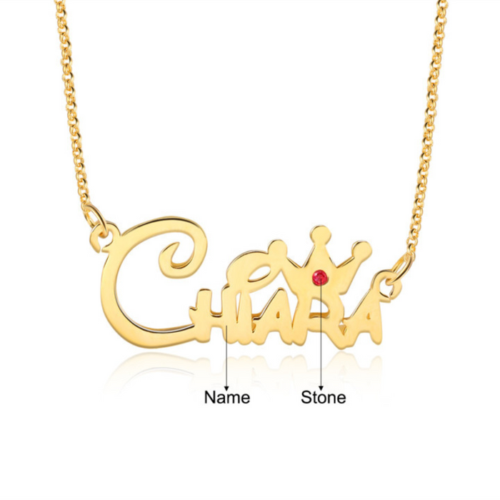 Silver Personalized Crown Princess 1 Name Necklace