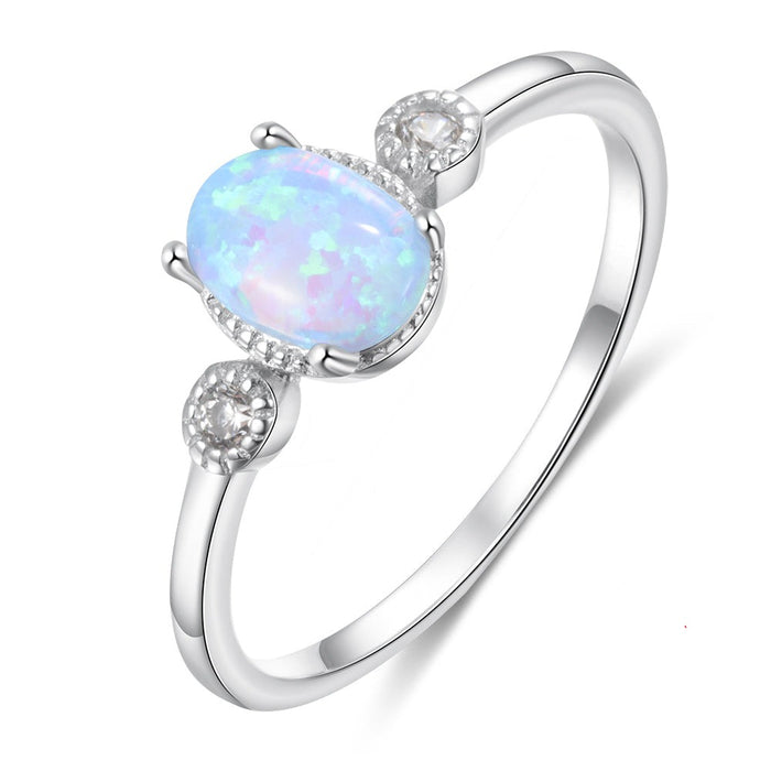 Sterling Silver Oval Opal Ring For Women