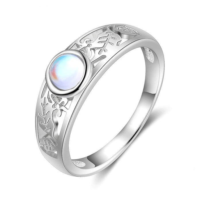 Sterling Silver Round Moonstone Ring