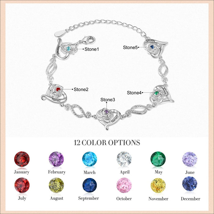 Personalized Cordate Chain Bracelets With 3 Birthstones