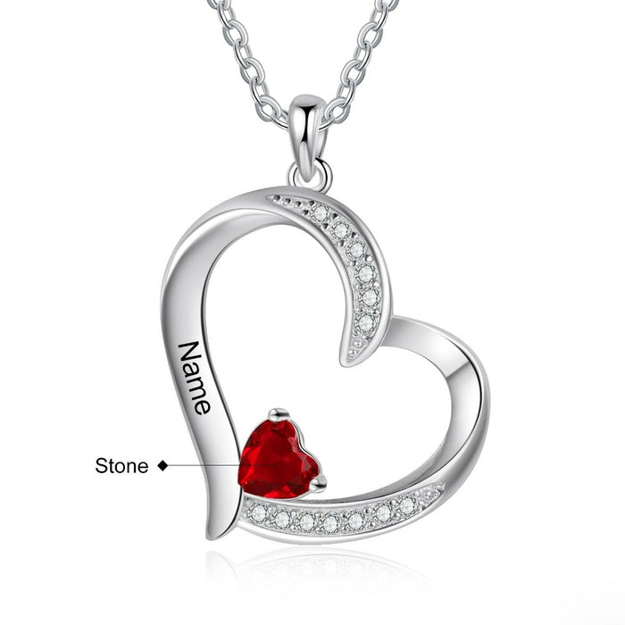 Name And Stone Engraving Heart-Shaped Pendant