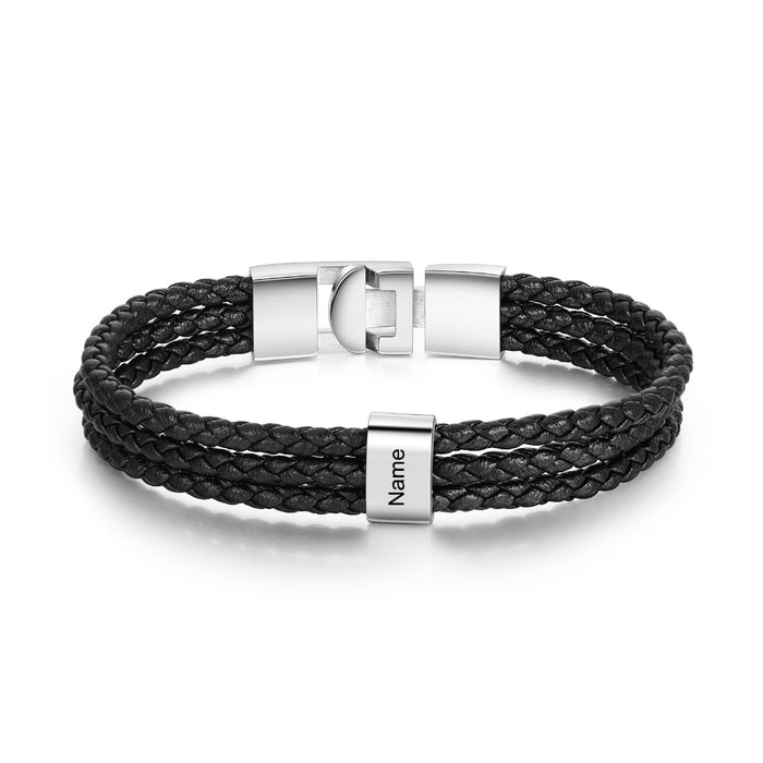 3 Layer Braided Leather Bracelets With 1 Name For Men