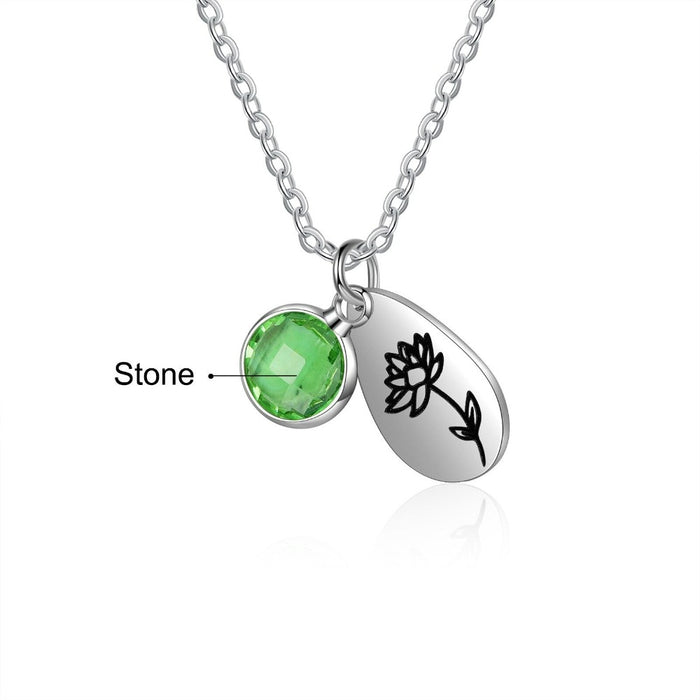 Personalized Birthstone And Flower Pendant