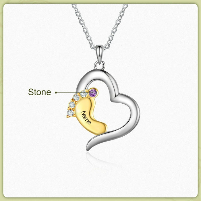 Personalized Baby Feet Heart-Shaped Necklace