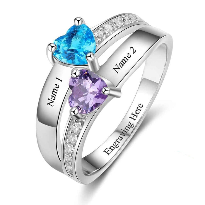 Sterling Silver 2 Birthstone Promise Ring