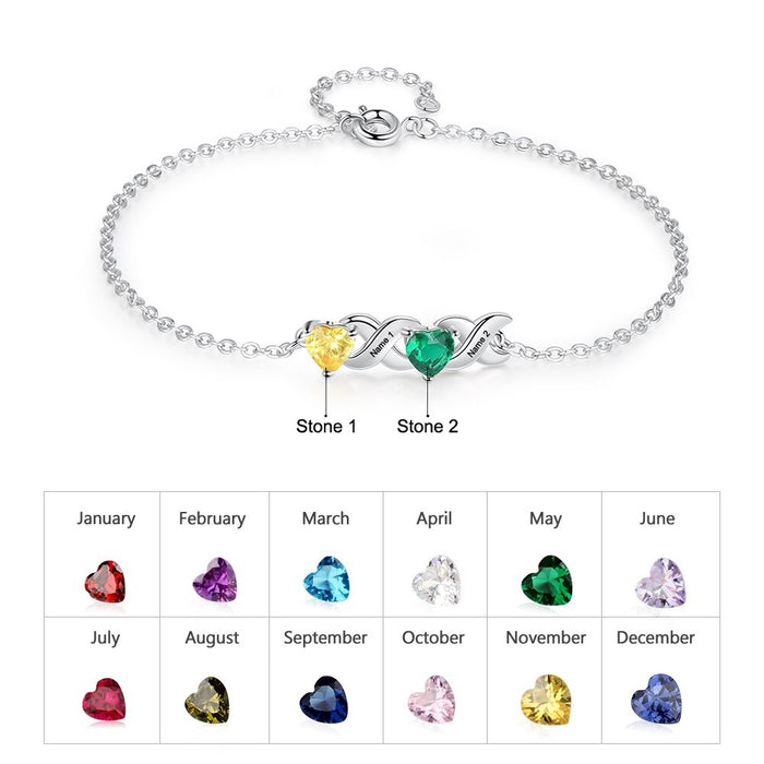 Personalized Inlaid 2 Cordate Birthstone Bracelets For Women