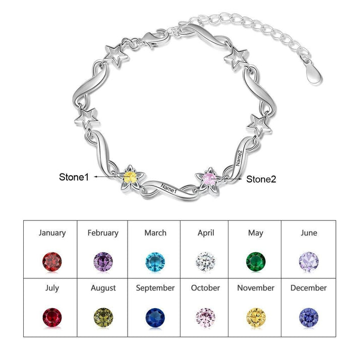 Personalized 2 Inlaid Birthstone Flower Bracelets For Women