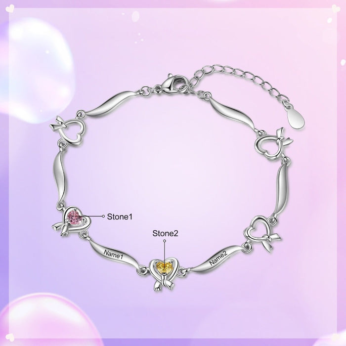 Multi-Cordate Knot Bracelet With 2 Birthstones