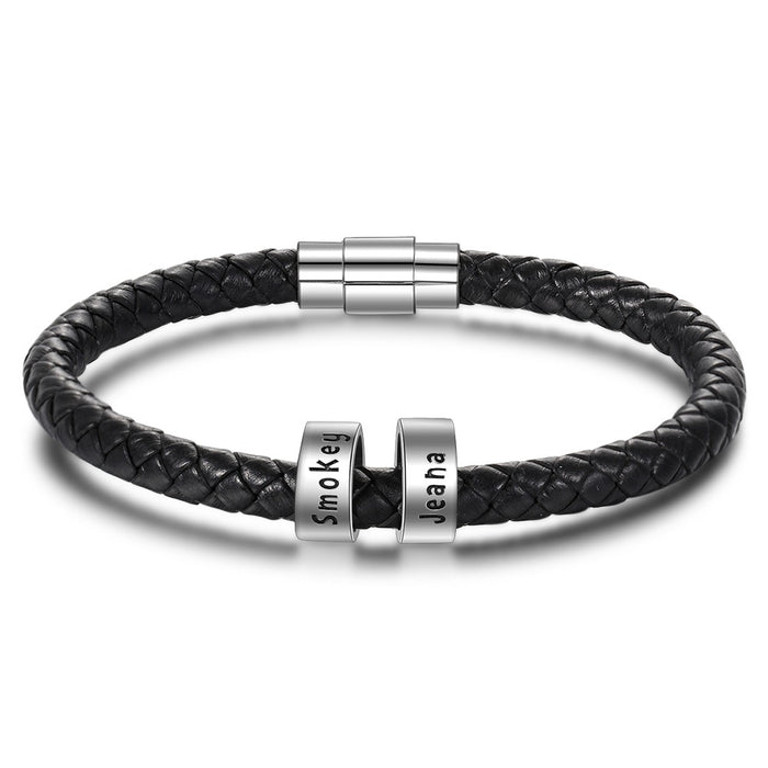 Customized 2 Names Black Rope Magnetic Buckle Bracelets
