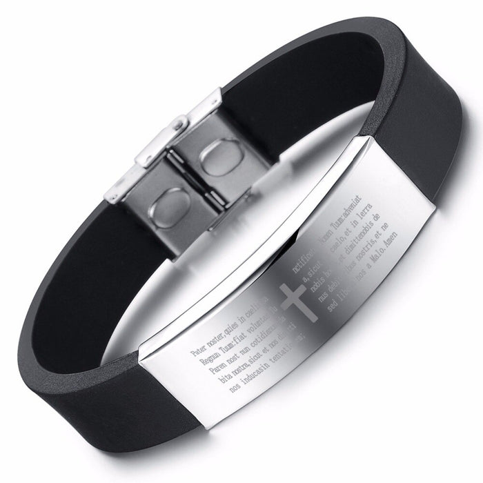 Scripture Pattern Silicone Stainless Steel Bracelets