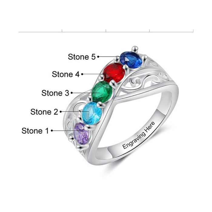 Customized Engraving 5 Birthstones Floral Rings For Women