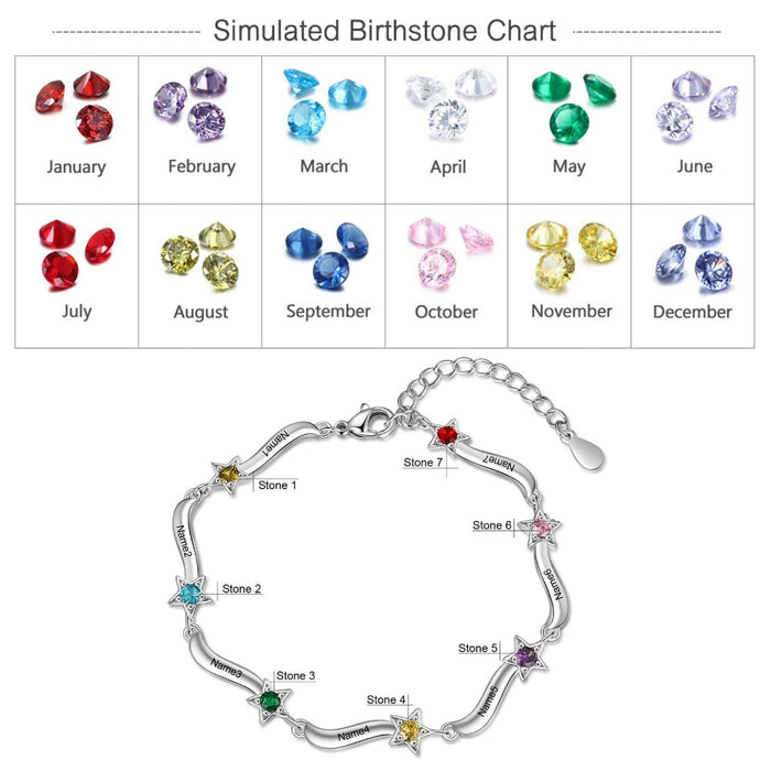 Personalized Inlaid 3 Birthstone Star Bracelet For Women