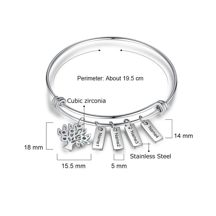 Stainless Steel Engraved Name Tags Bracelet With 4 Stones