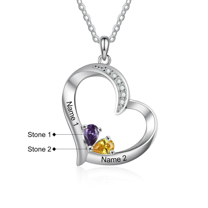 Personalized 2 Name Engraved Heart-Shaped Pendant