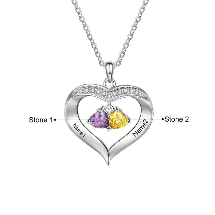 Personalized Heart-Shaped Necklace Of 2 Stones