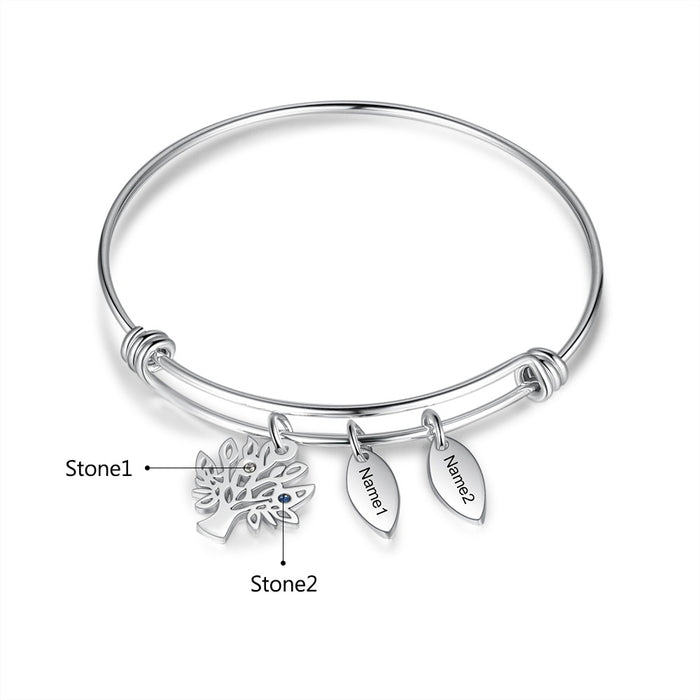 Stainless Steel Engraved Name Tags Bracelet With 2 Stones