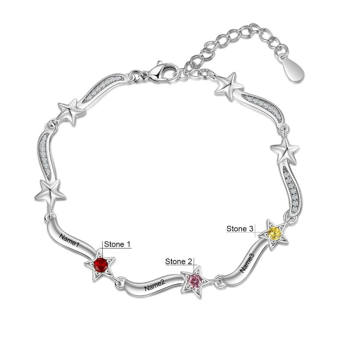 Personalized Inlaid 3 Birthstone Star Bracelet For Women