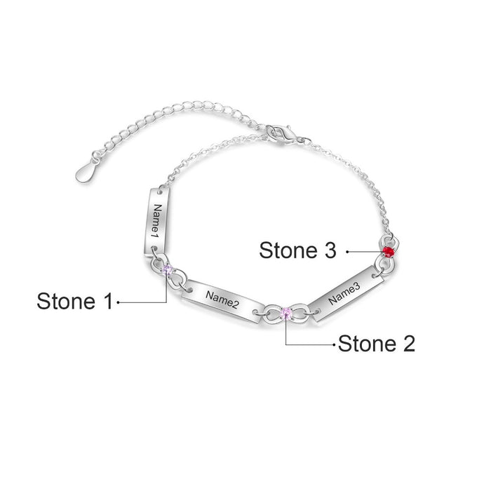 Adjustable Chain 3 Birthstones Infinity Bracelets