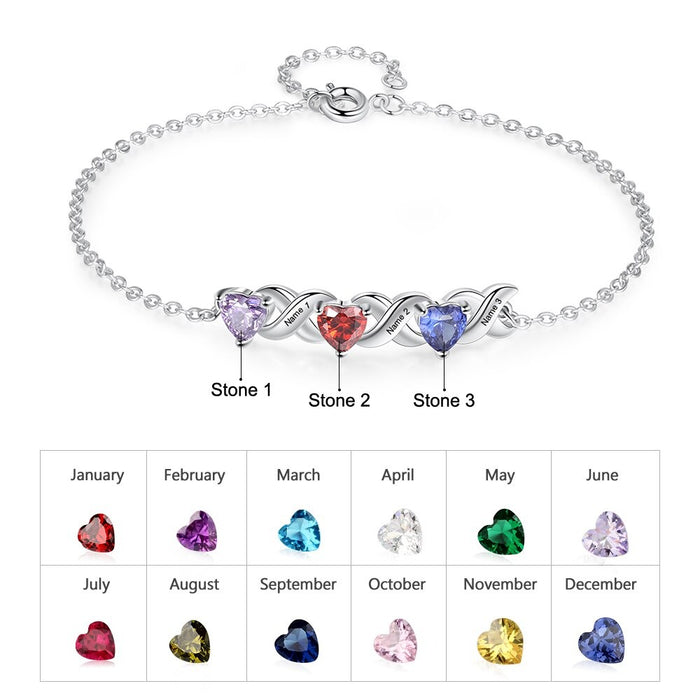Personalized Inlaid 3 Cordate Birthstone Bracelets For Women