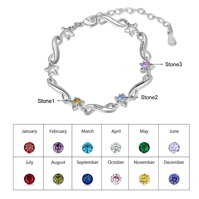 Personalized 3 Inlaid Birthstone Flower Bracelets For Women