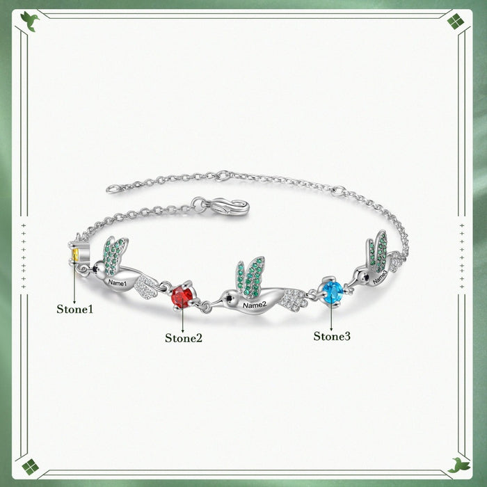 Personalized Hummingbird With 3 Birthstones Bracelets For Women