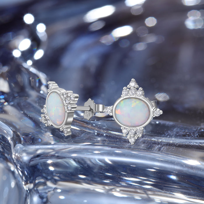Silver Color White Opal Earrings For Women