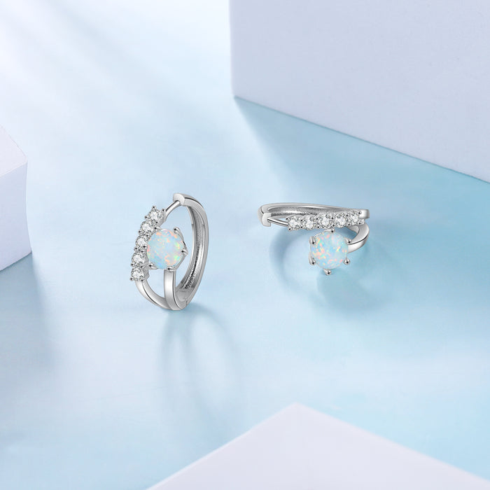 White Opal Hoop Earrings For Women