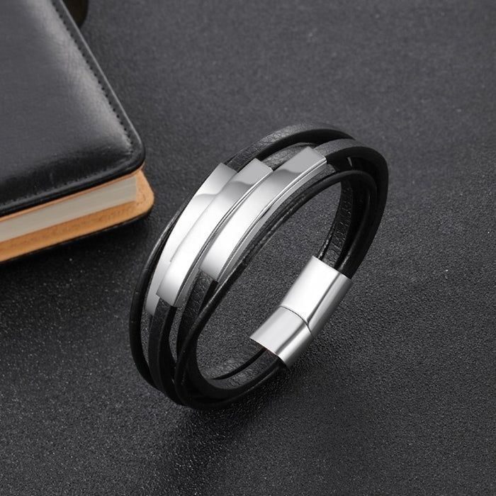 Stainless Steel Multilayer Leather Bracelet for Men