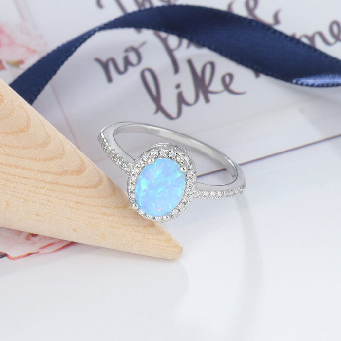 Blue Opal Stone Wedding Ring