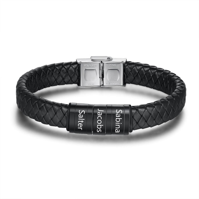 Personalized Men Braided Leather Bracelets With 3 Names