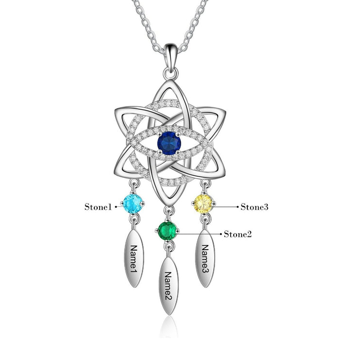 Personalized Devil Eye & Celtic Knot 3 Names 3 Stones Necklace
