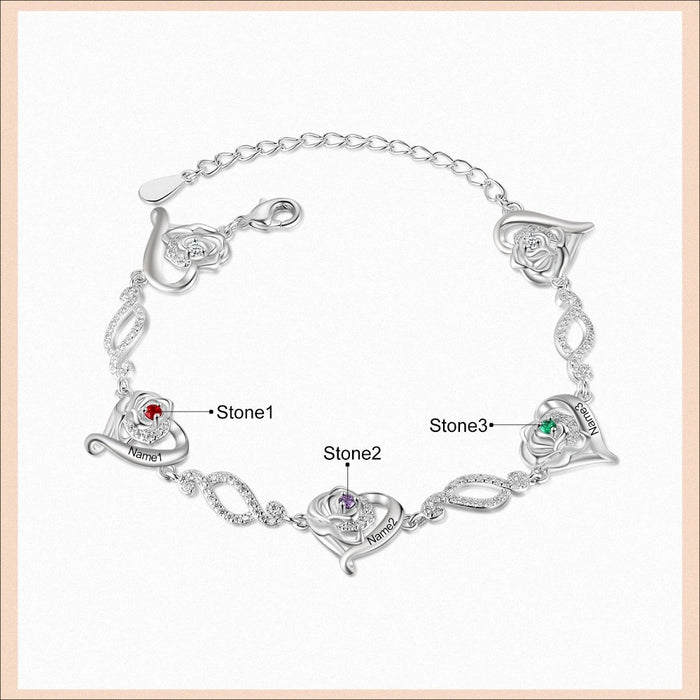 Personalized Cordate Chain Bracelets With 3 Birthstones