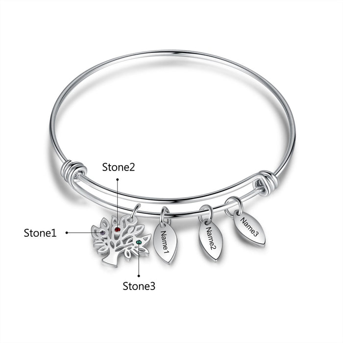 Stainless Steel Engraved Name Tags Bracelet With 3 Stones