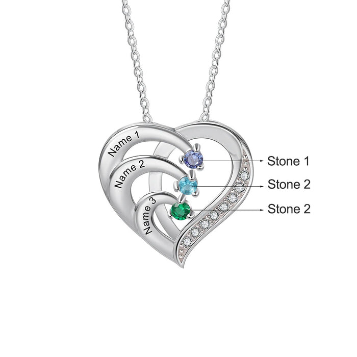 Personalized Family Heart Silver Necklace