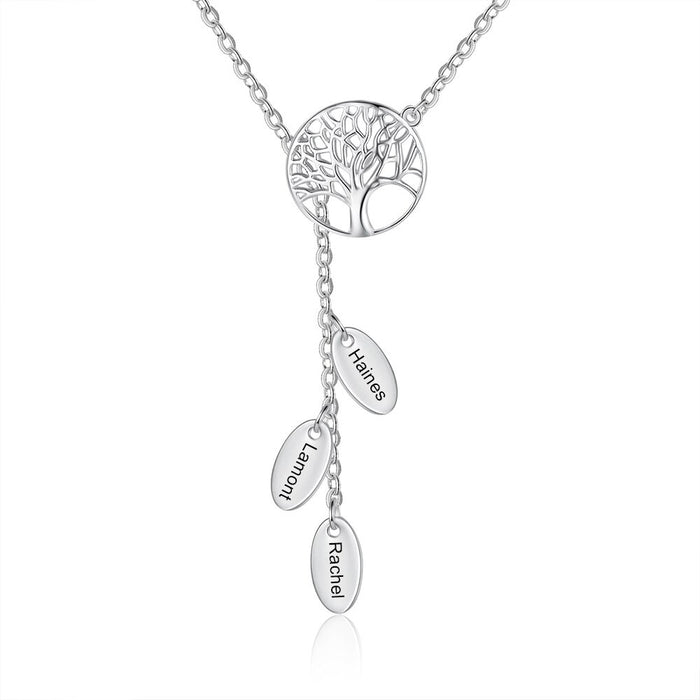 Tree Of Life Personalized 3 Names Engraved Necklace