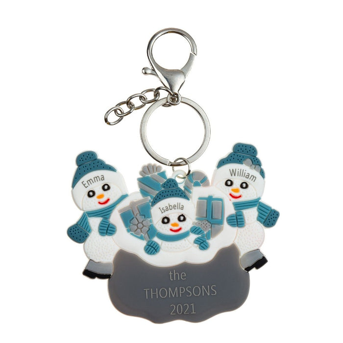 Customized Snowman 3 Names Engraving Keychain