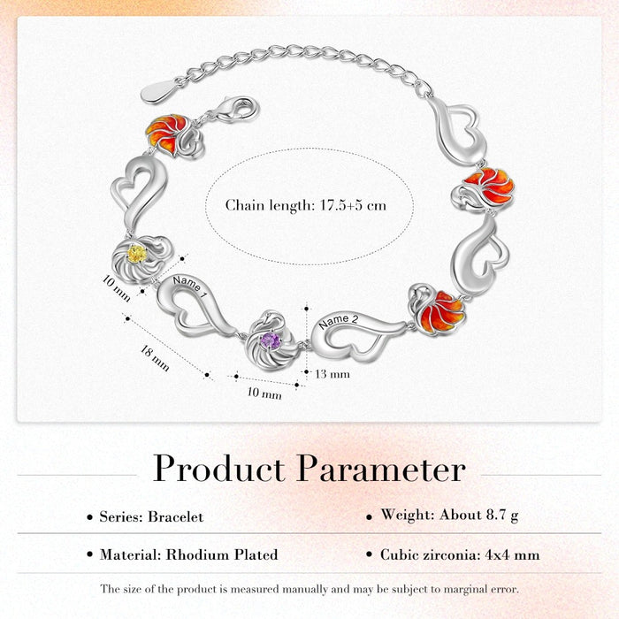 Customized Flamingo Designed 3 Birthstone Bracelet For Women