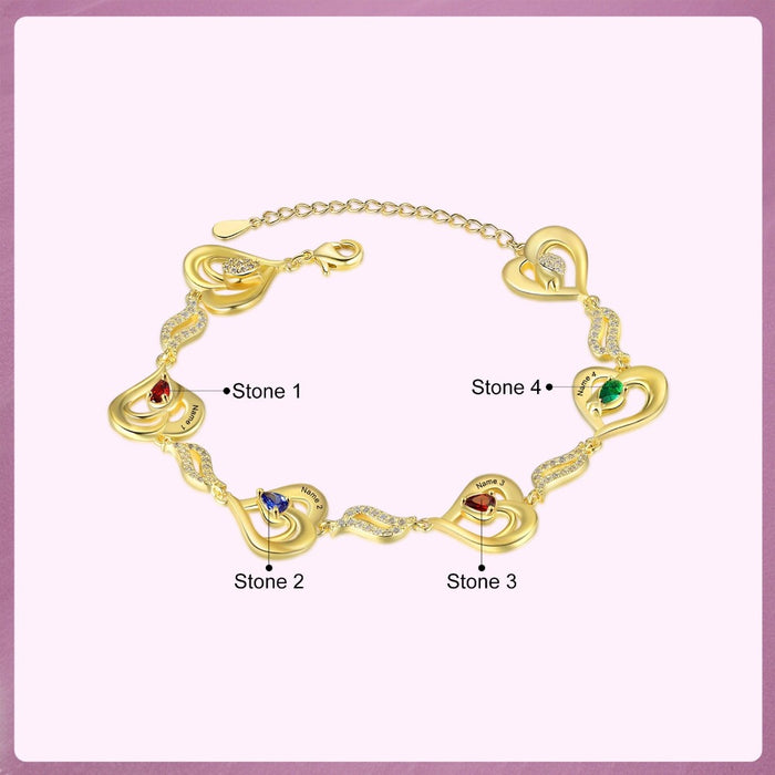 Customized 4 Birthstones Gold Bracelets