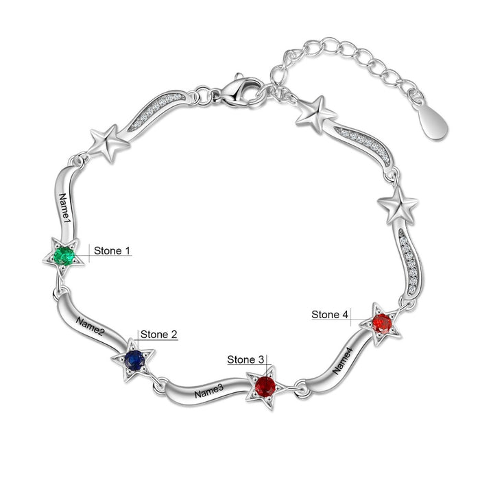 Personalized Inlaid 4 Birthstone Star Bracelets for Women