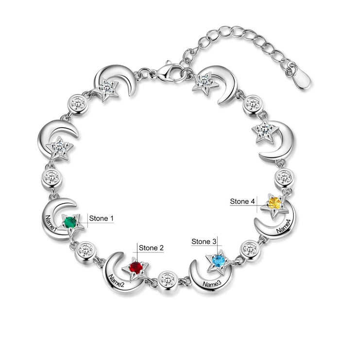 Personalized 4 Birthstone Star Moon Chain Bracelets For Women
