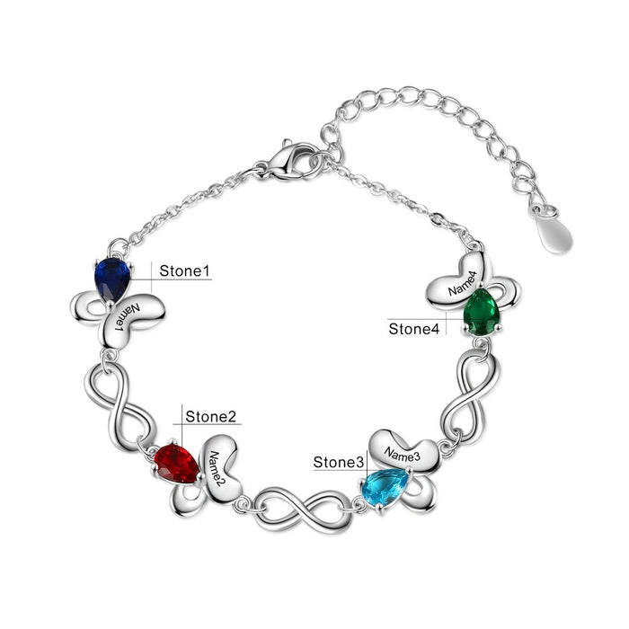 Personalized Butterfly Bracelet With Inlaid 4 Birthstone