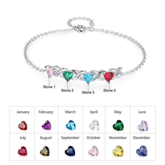 Personalized Inlaid 4 Cordate Birthstone Bracelets For Women