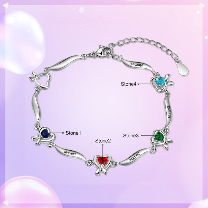 Multi-Cordate Knot Bracelet With 4 Birthstone