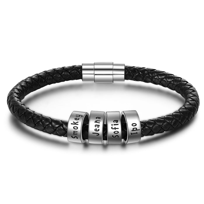Customized 4 Names Black Rope Magnetic Buckle Bracelets