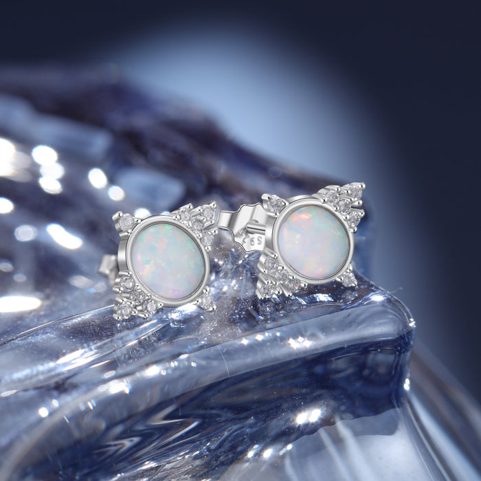 Silver Color White Opal Earrings For Women
